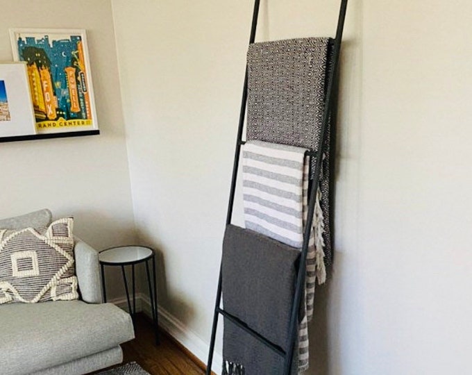 Straight Decorative Metal Blanket Ladder - Farmhouse Ladder made from 1/2" solid square bar