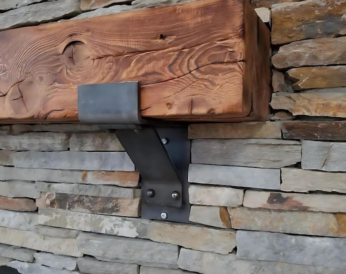 The Fulton Modern Farmhouse Mantel Bracket 4" Wide with 3" Support Bar with Rivets - Sold Individually