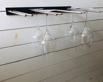 Metal Wine Glass Rack, Wall Mounted Glass Rack, Floating Wine Glass Rack, Rustic Glass Holder