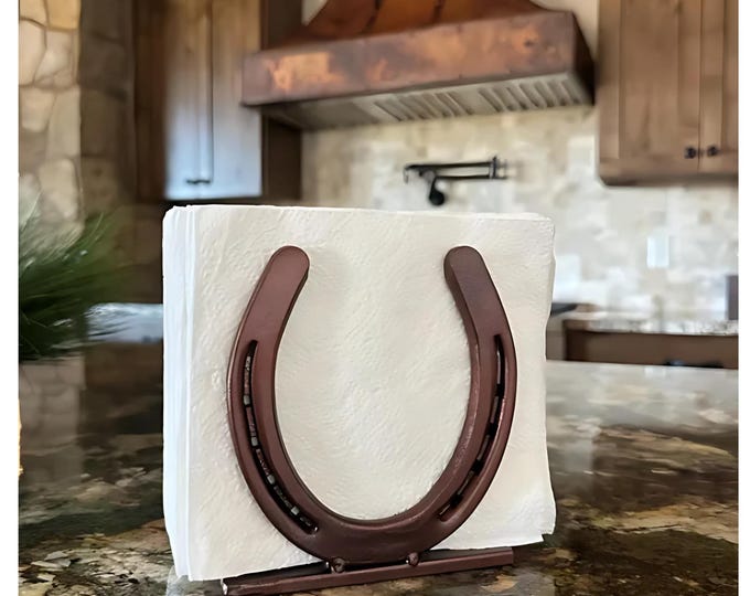 Rustic Western Horseshoe Napkin & Paper Holder – Farmhouse Table Organizer