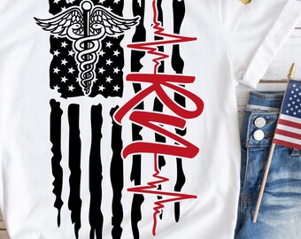 Enfermera registrada Bandera estadounidense SVG / Diseño de camiseta con latido de corazón de enfermera registrada / Enfermera patriótica PNG / Archivo de corte para Cricut