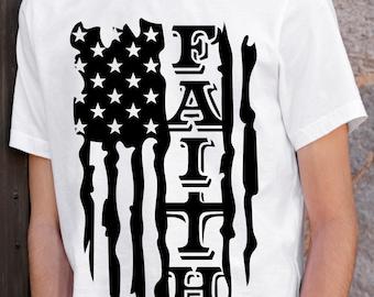 Bandera estadounidense con temática de fe en formato SVG / Bandera de EE. UU. con efecto desgastado en formato SVG / Diseño patriótico cristiano en formato SVG / Diseño para camisetas con temática de fe / Archivo para Cricut / Diseño para el 4 de julio en formato SVG