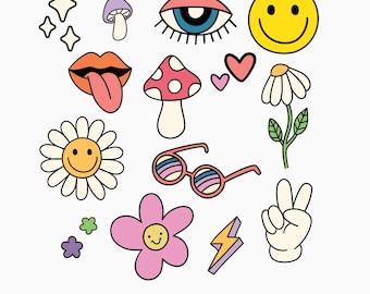 Paquete SVG de 33 elementos retro / Imágenes prediseñadas vintage, archivo de corte (descarga digital)