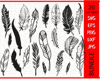 Feathers svg cutting files Feathers - hand drawn boho Feathers, decorative Feathers collection svg file, Clip art jpg, cricut svg files