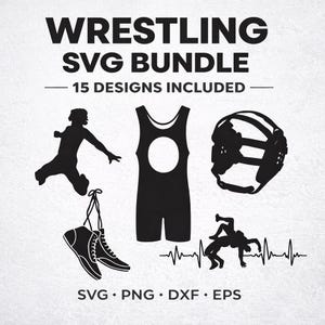 Wrestling SVG Bundle | 15 Wrestling Designs | Team Shirt Cut Files for Cricut & Silhouette