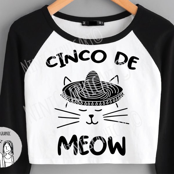 Cinco de Meow svg, Cinco de mayo svg, Cinco de mayo shirt svg, Silhouette, Cricut, Cat SVG, png, clipart, decal svg, cute Cat shirt SVG