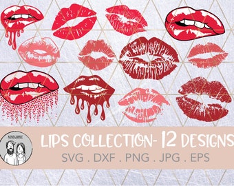 Lips Bundle svg | Dripping lips svg png dxf Cutting files Cricut Funny Cute svg design print for t-shirt, Fashion Lips SVG, Mouth SVG kiss