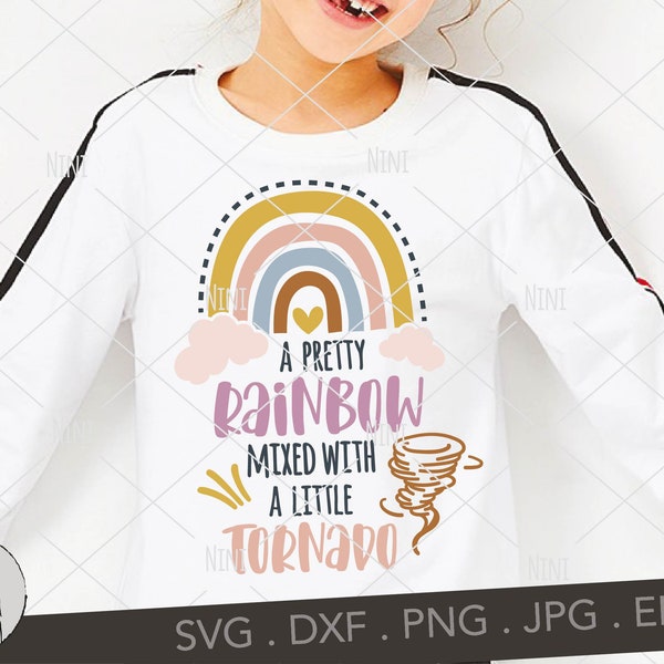 Pretty Rainbow mixed with A little Tornado SVG DXF png, muted boho Rainbow svg, Girl Shirt svg, image transfer, silhouette cameo, cricut