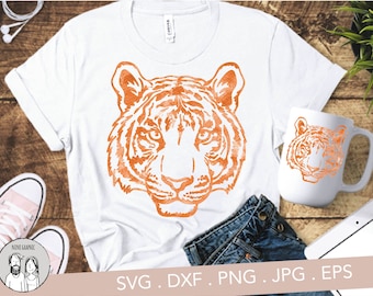 Tiger Head SVG, Wild Animal Face, mascot Clipart, Tiger logo Vector, PNG Download, dxf cut file, for shirt, stencil, printable, silhouette