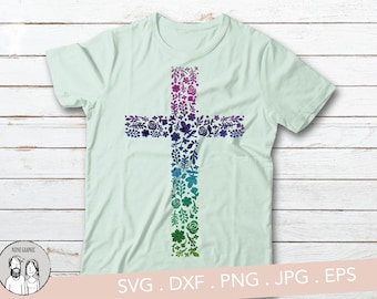 Easter | Floral Cross Cut file SVG DXF, Floral Cross Sublimation PNG Design, Flower Cross svg, Floral Cross svg Religious Cross with Flowers