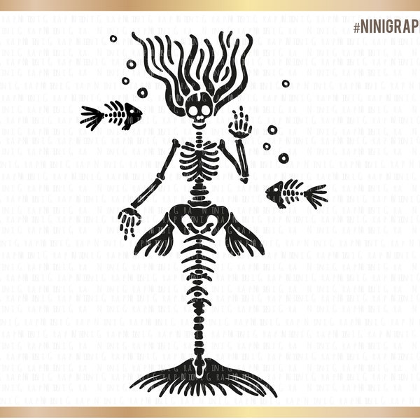 Mermaid svg, Fish bones svg, Mermaid Halloween svg, Mermaid bones svg, skeleton svg, Halloween Printable, SVG, DXF, Hocus Pocus dxf, Mermaid