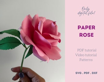 Plantilla de rosa de papel SVG, archivos de corte, patrones de flores DIY (descarga digital - pdf, dxf)