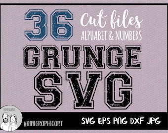 Grunge alphabet, Cuttable grunge alphabet + numbers, Distressed alphabet, printable, Svg, eps, svgs, png, dxf, for cricut & silhouette, font