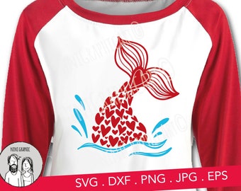 Mermaid Tail svg, Valentines day svg, Girl's valentine svg, Heart svg, Love svg, SVG Dxf EPS Png Jpg Printable Vector Clipart Cut Print File