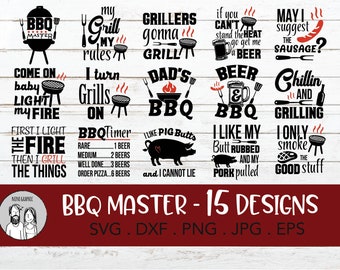 Grill Master SVG BBQ Bundle | Grill SVG Cut File | Silhouette Cricut instant download | printable vector clip art | Funny Barbecue Dad Apron