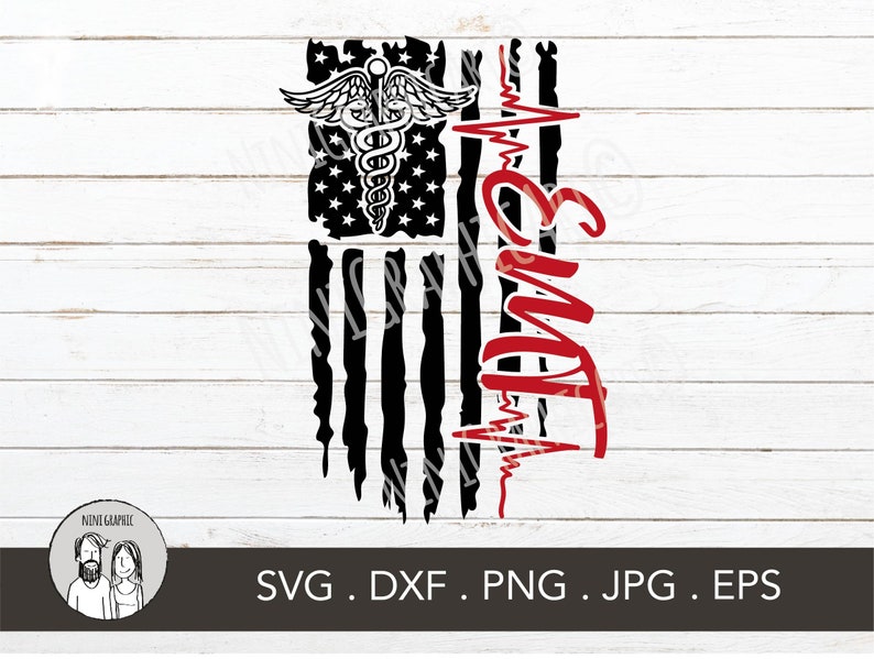 Download EMT Heartbeat Black and Red American Flag Svg Paramedic ...