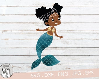 Black Afro Mermaid Cut File & Printable Clipart, Mermaid SVG, Cute Mermaid Svg, Mermaid Birthday Girl SVG, Sea Beach SVG, Cricut, Silhouette
