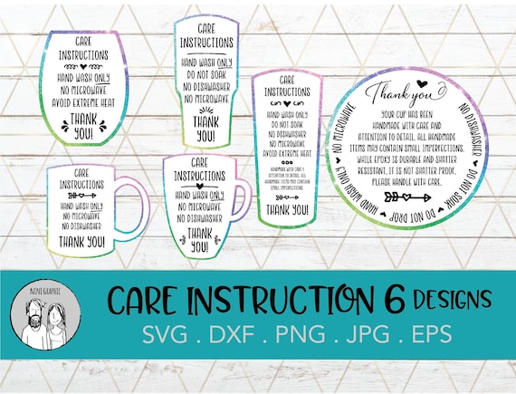 Care Card Bundle SVG | Tumbler, Mug & Cup Care Instructions | Ready to Use Cards