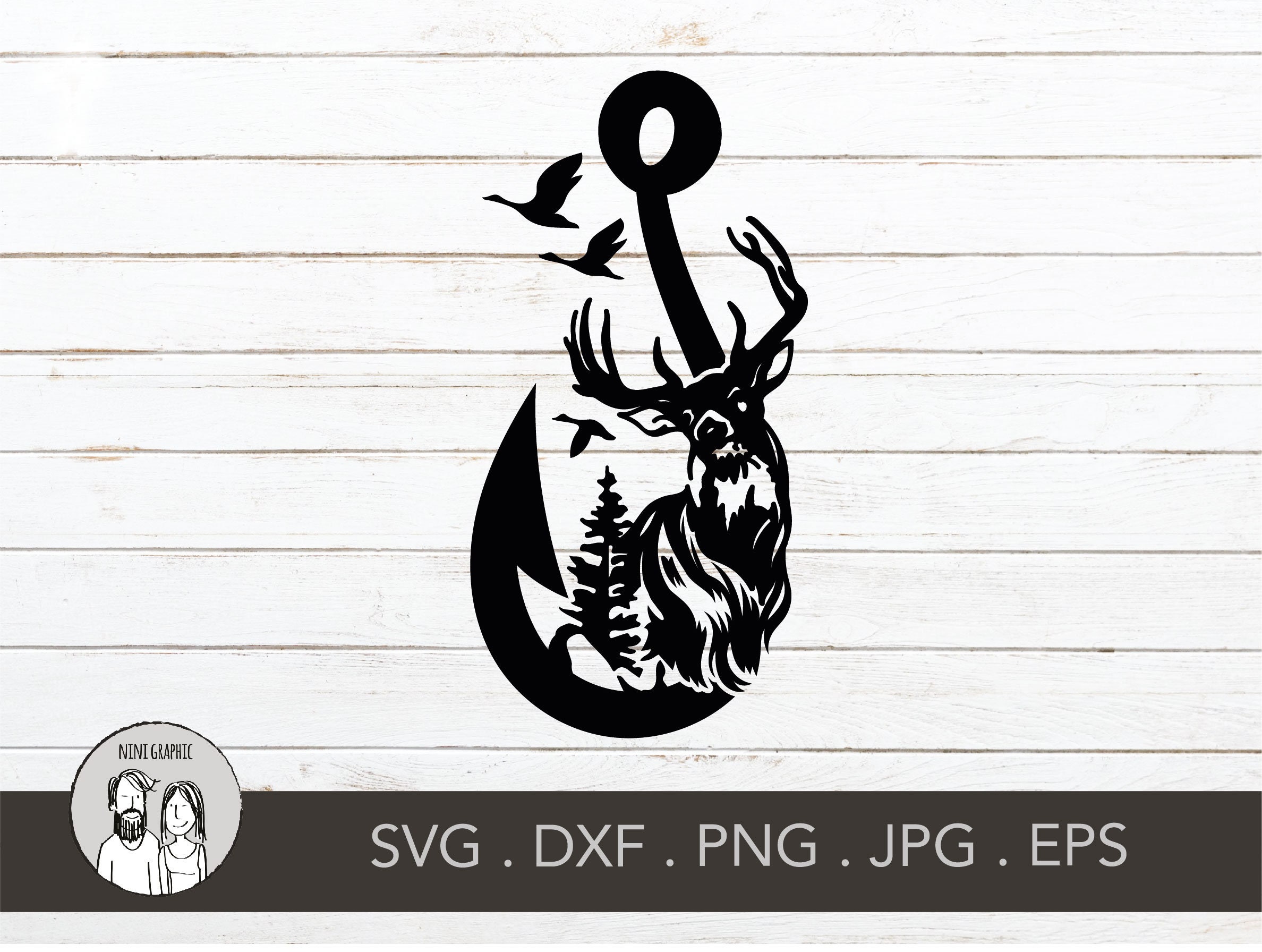 Deer and Fish Fish Hook SVG Hunting Svg Fishing Svg Eps Etsy