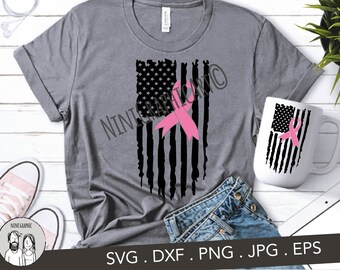 Roze lint USA vlag SVG, borstkanker SVG, grunge vlag SVG, borstkanker bewustzijn SVG, DXF, PNG, afdrukbare, gesneden bestand, Cricut, silhouet