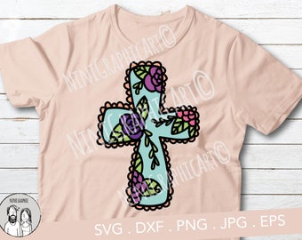 Easter | Floral Cross Cut file SVG DXF, Floral Cross Sublimation PNG Design, Flower Cross svg, Floral Cross svg Religious Cross with Flowers