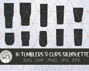 SVG Cut File / 10 Tumblers Cups Silhouette - PNG, JPG clipart para Silhouette, Cricut bueno para Care Card y maqueta, paquete svg para vasos
