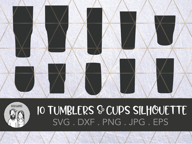 Download SVG Cut File 10 Tumblers Cups Silhouette PNG JPG clipart | Etsy