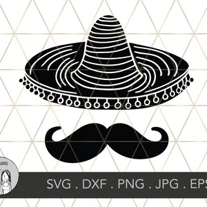 Sombrero & baffi Svg Sombrero Svg Cinco de Mayo Svg messicano cappello Messico Svg Sombrero Png Sombrero Svg per Cricut Fiesta Svg per Silhouette immagine 3