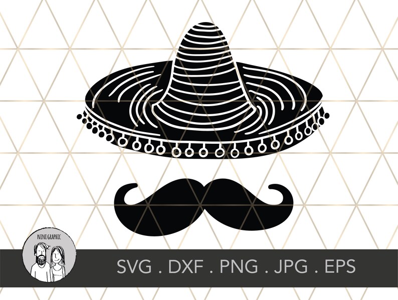 Sombrero & baffi Svg Sombrero Svg Cinco de Mayo Svg messicano cappello Messico Svg Sombrero Png Sombrero Svg per Cricut Fiesta Svg per Silhouette immagine 3