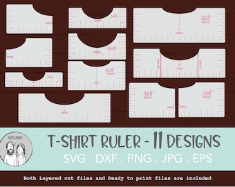 Paquete SVG de regla para camisetas, herramienta de alineación de camisetas, guía de colocación de camisetas para adultos, jóvenes, niños pequeños y bebés (11 diseños incluidos)