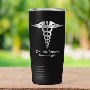 Medical Symbol Caduceus Custom Name Vacuum Insulated Coffee Tumbler Lid Travel Coffee Mug Tumbler 20 oz Travel Mug Doctor PA Nurse ET0105