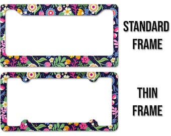Floral Pattern Print - Thick Metal Frame - UV Printed - Auto License Plate Frame - LPF0082