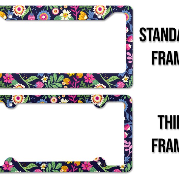 Estampado floral - Marco de metal grueso - Impreso UV - Marco automático de matrícula - LPF0082