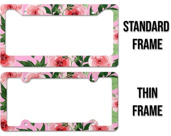 Bright All Over Watercolor Roses Floral Pattern Print - Thick Plastic Frame - UV Printed - Auto License Plate Frame - LPF0041