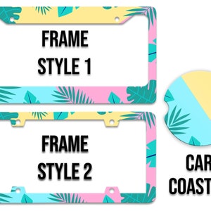 Bright 1980s 1990s Inspired Tropical Palm Leaves - Thick Plastic Frame - UV Printed - Auto License Plate Frame - LPF0017