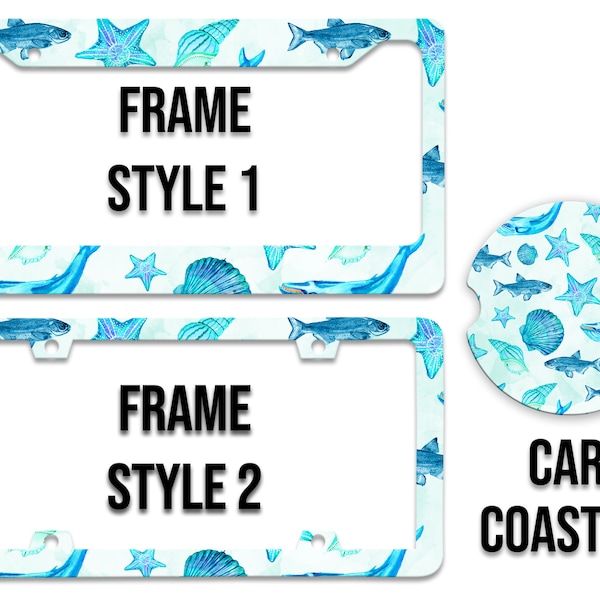 Bright Coral All Over Underwater Fish and Shell Print - Whale Sea Ocean - Auto License Plate Frame - LPF0091