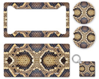 Natural Colored Python Snake Skin Print Pattern (Faux) Animal Print Modern Sleek - Auto License Plate Frame Car Coaster Key Chain AP0006