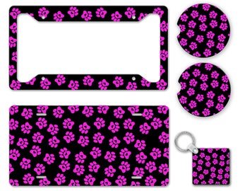 Pink Paw Prints with Hearts - Dog Cat Mom Dad - Animal Lover - Auto License Plate Frame Car Coaster Key Chain AP0025