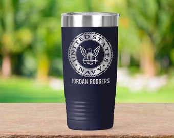 U.S. Navy Custom Name Text Vacuum Insulated Coffee Tumbler with Lid Travel Mug Gift 20 oz Veteran Serving Father&#39;s Day Gift