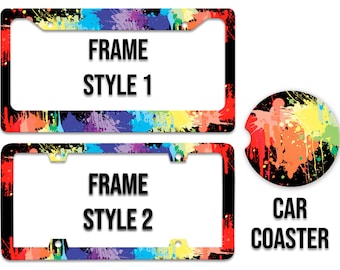 Colorful Abstract Splatter Paint Pattern - Thick Plastic Frame - UV Printed - Auto License Plate Frame - LPF0040