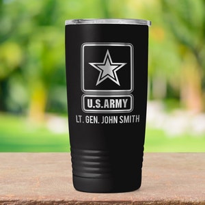 U.S. Army Custom Name Text Vacuum Insulated Coffee Tumbler with Lid Travel Coffee Mug Gift Tumbler 20 oz Travel Mug ET0193 Veteran Serving