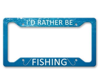 Underwater I'D Rather Be Fishing with Fishing Hooks - Blue waves ocean sea - Auto License Plate Frame - LP1464