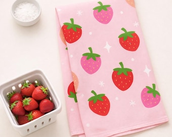 strawberry tea towels,berry tea towels,fruit kitchen towels,pink tea towel,strawberry gifts,strawberry lover gift,strawberry lover,cute tea