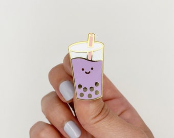 Taro Boba, śliczne szpilki emaliowane, szpilka emaliowana, fioletowa szpilka emaliowana, lawendowa szpilka emaliowana, szpilka emaliowana Boba, kawaii szpilka emaliowana, szpilki z napojami, szpilka z herbatą bąbelkową, szpilki