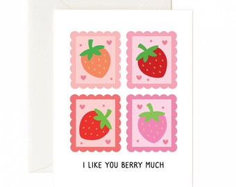 i like you card,strawberry card,fruit cards,cute cards for friend,cute cards bulk,pink cards,cute cards for boyfriend,valentines day card