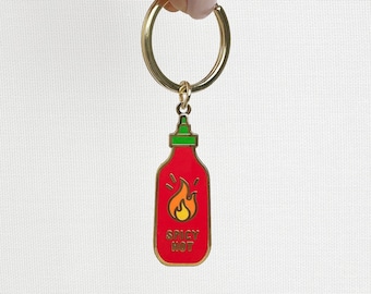 hot sauce key chain,spicy keychain,hot sauce keychain,sriracha charm,cute keyring,hot sauce gift,cute keychain for purse,hot sauce enamel