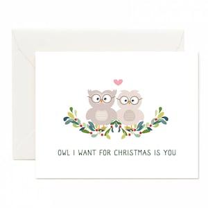 todo lo que quiero para Navidad eres tú, tarjeta de navidad de búho, tarjetas de navidad, tarjeta de Navidad, tarjeta de Navidad divertida, tarjeta de vacaciones divertida para novio, tarjetas de búho