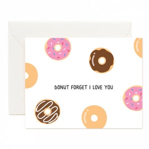 donut kaart, ik hou van je kaart grappig, donut wenskaart, hou van je zoveel kaart, grappige verjaardagskaart, koppels kaarten, dessert kaarten, donut lover