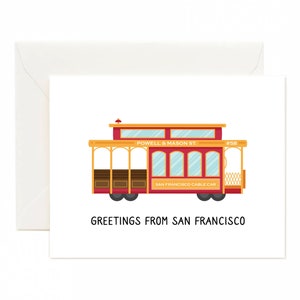 Tarjeta de San Francisco, área de la bahía de california, teleférico de San Francisco, tarjetas de felicitación, san Francisco, tarjeta de señorita, tarjeta de teleférico, tarjetas de hola a granel