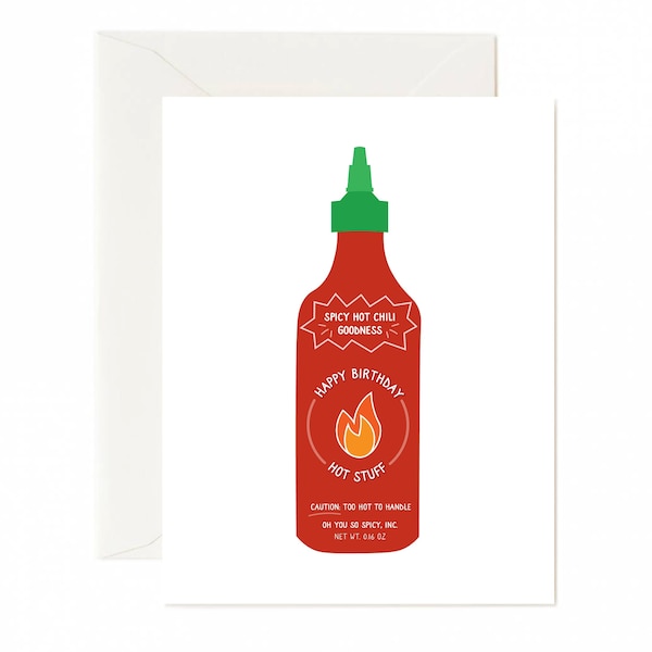 sriracha card,hot sauce birthday card,hot sauce card,hot stuff card,punny birthday card,birthday sriracha,foodie cards,punny birthday card